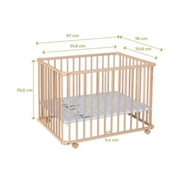 Parc bébé en bois à roulettes GEUTHER Belami - fond bleu - 97x97 cm-3