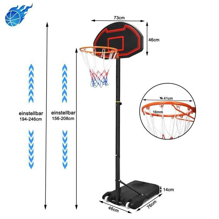 Panier de basket d'extérieur pour enfants Hauteur réglable de 156 à 208 cm Mini panier de basketball Avec roulettes pour enfants-1