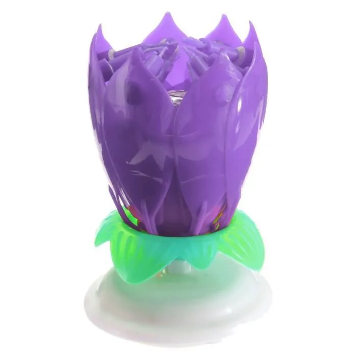 U Bougie Anniversaire Fleur Musical Lotus Rotatif Soireé Gâteau Mariage Pourpre-0