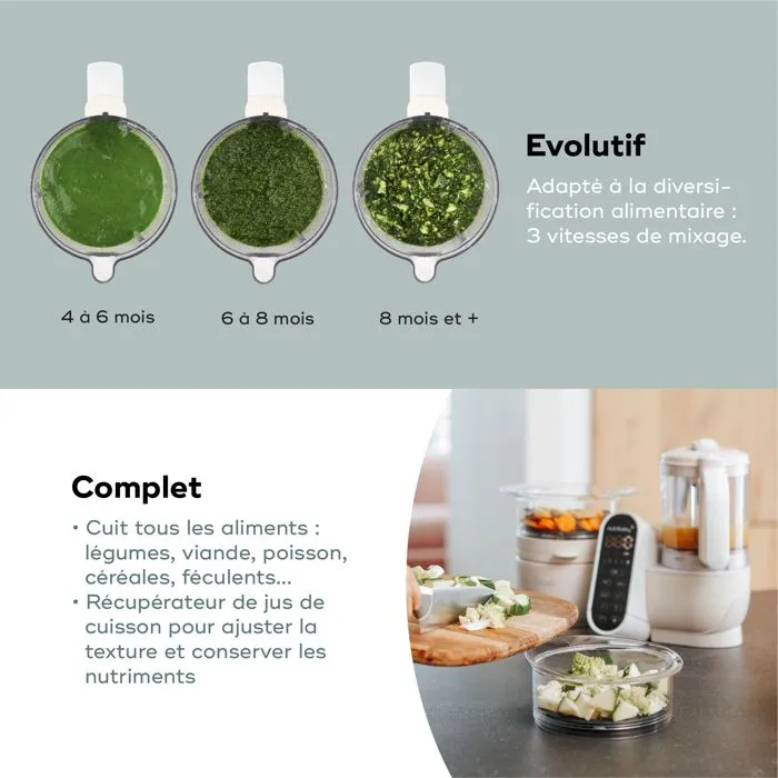 Babymoov Robot Cuiseur Bébé Nutribaby(+) - 6 en 1 - Cuiseur-vapeur/Mixeur - Grande Capacité 2,2L, Mineral beige-4