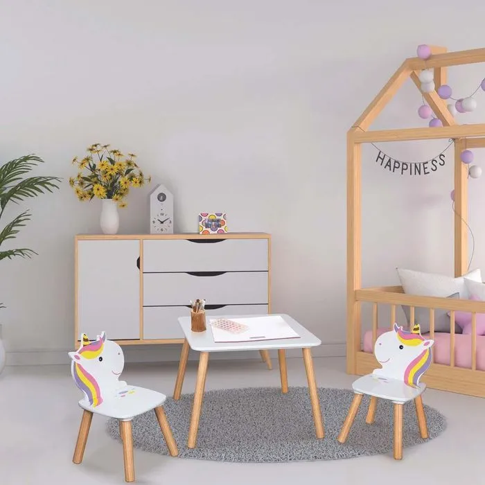 Home Deco Kids HD6764 Table et 2 Chaises Enfant Licorne Lily Blanc beige et multicolore-1