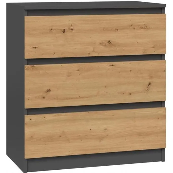 ASTER T3 - Commode de chambre 3 tiroirs - 77x70x40 - Meuble de rangement - Style Scandinave-0