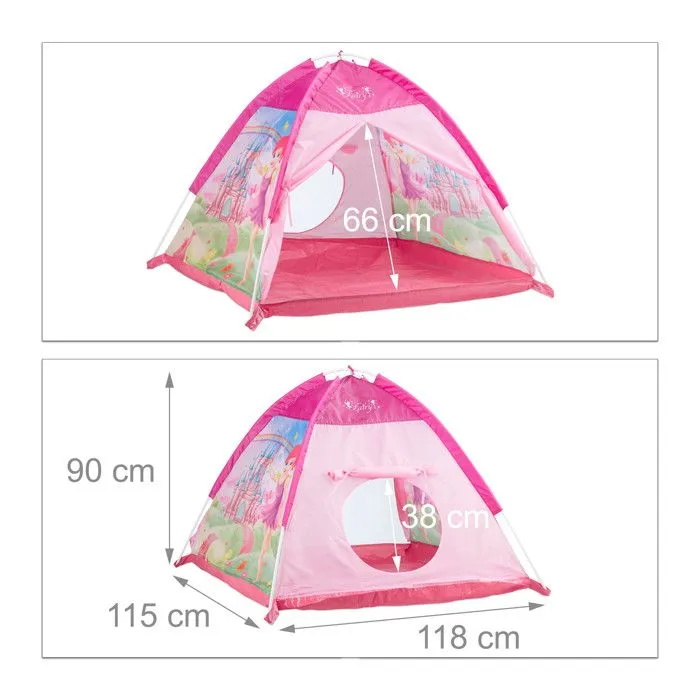 Relaxdays Tente enfant intérieur fille tente de jeu Fée extérieur rose princesse 3 ans HxlxP: 90 x 118 x 115 cm, rose-3