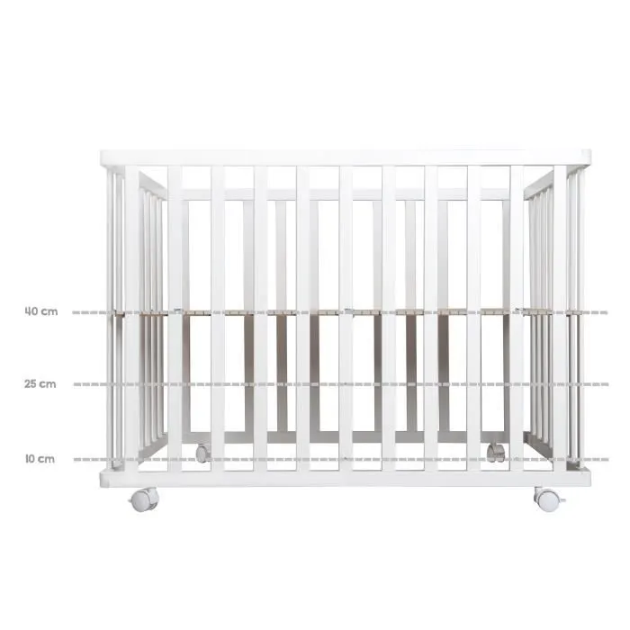 ROBA Parc Bébé 100x75 cm + Tour de parc "Sternenzauber" Imprimé Étoiles + 4 Roues - Bois blanc-1