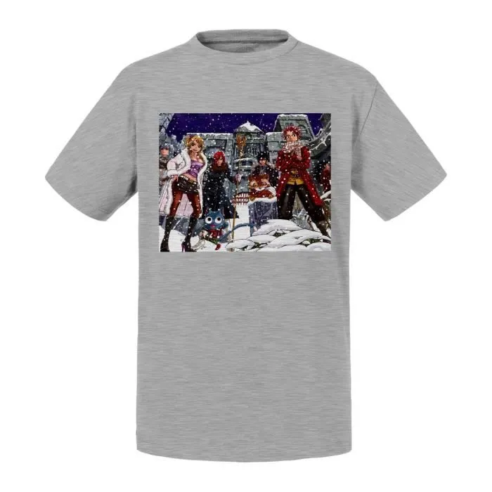 T-shirt Enfant Gris Fairy Tail Natsu Lucy Grey Erza Manga Anime Neige-0
