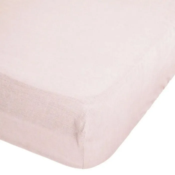Drap Housse en Lin "Adorable" 140x190cm Rose Poudré-0