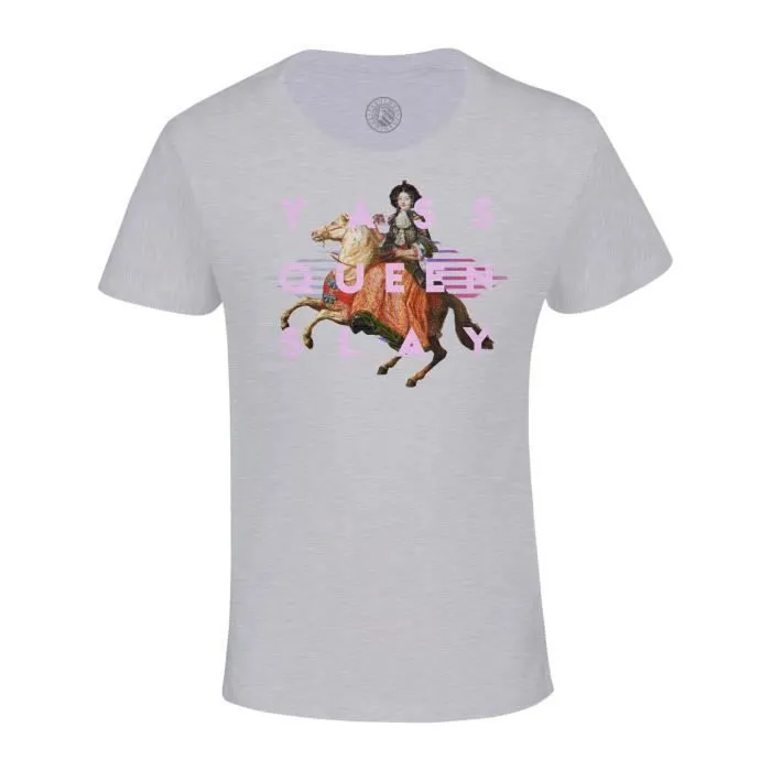 T-shirt Enfant Gris Yass Queen Slay Cheval Collage Vintage Illustration Art Humour Parodie Meme Zoomer Reine-0