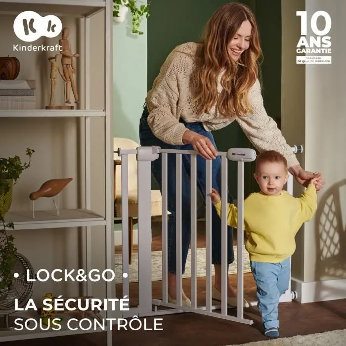 Kinderkraft Barrière de sécurité extensible LOCK & GO Blanc/ Bois-1