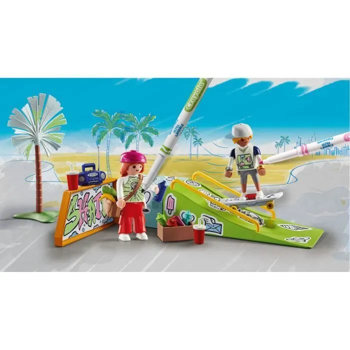 PLAYMOBIL 71515 Skateurs avec rampe, Color, 44 pièces, avec crayons Crayola, Dès 6 ans-1