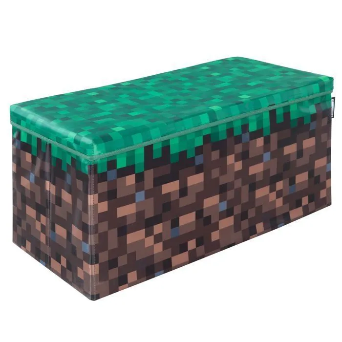 Coffre à Jouet Pliant 2en1 - ROBA - Minecraft – Bloc d'Herbe – 60 x 30 x 30 cm – Rangement et Siège pour Enfants-0