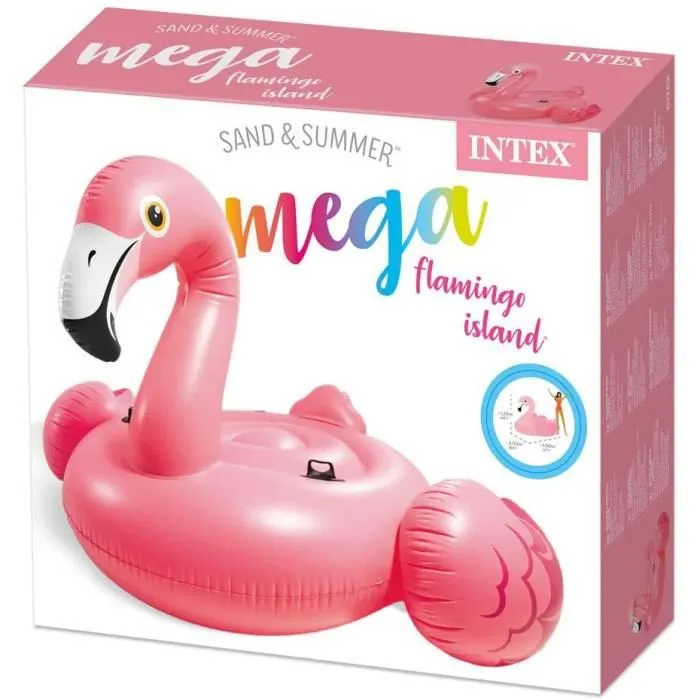 Bouée gonflable Flamant Rose Géant 2m - INTEX - Chevauchable - 2 poignées de maintien-2