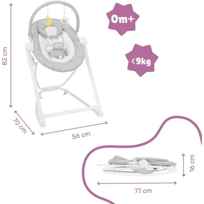 Badabulle Transat en hauteur Compact'Up, Pliage Ultra Compact, Confortable, Multipositions, Dès la naissance, Candy-6