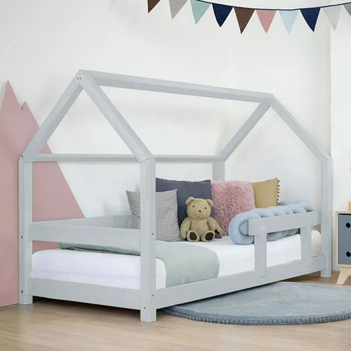Lit cabane enfant TERY 90 x 160 gris clair-3
