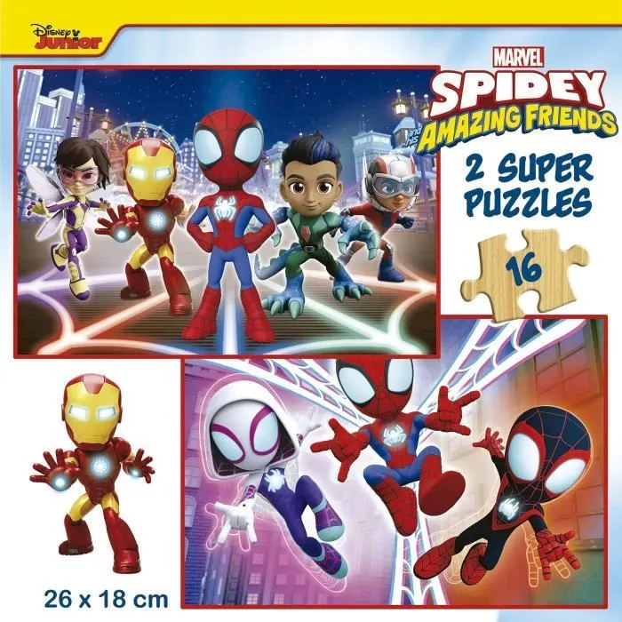 Puzzle en bois SPIDEY & HIS AMAZING FRIENDS - 2x16 pièces - Enfant - Mixte - Licence Spiderman-2