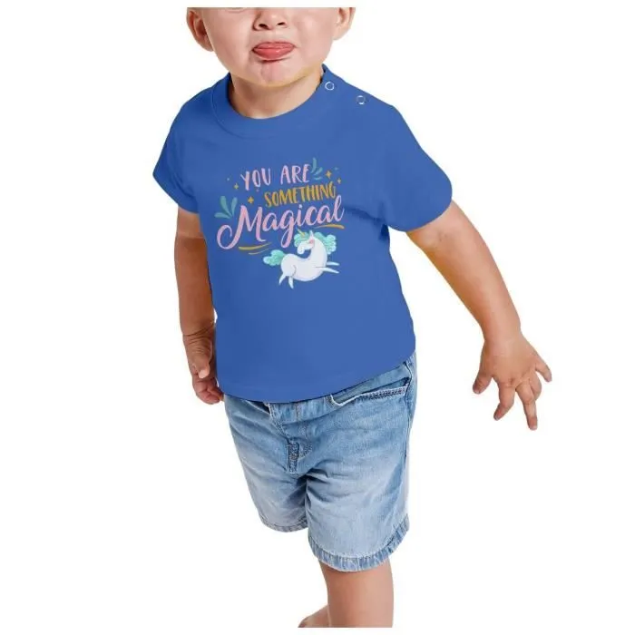 T-shirt Bébé Manche Courte Bleu You are Something Magical Licorne Dessin-1