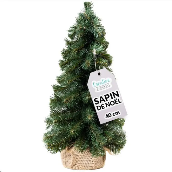 40cm Petit sapin de noel | Sapin Artificiel | Decoration noel | Vert foncé | Naturel | Ambiance de fêtes | Support en jute-0