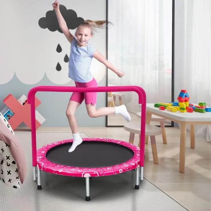 COSTWAY Trampoline Enfants Pliable Ø92cm Housse de Sécurité Matelassée,Poignée Recouverte 30 Cordes Elastiques Intérieur 150 KG Rose-0