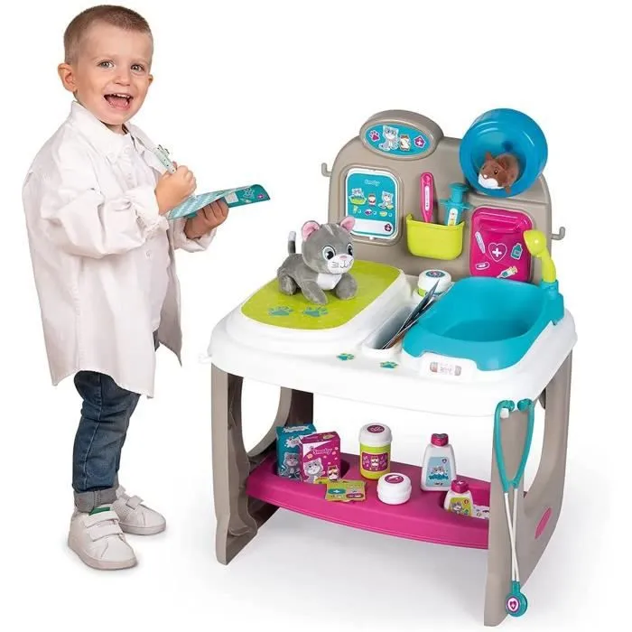 Smoby - Centre Vétérinaire - Clinique Animaux - Jouet pour Enfant - Peluche Chaton + Hamster Incluses - 18 Accessoires Médicaux-3