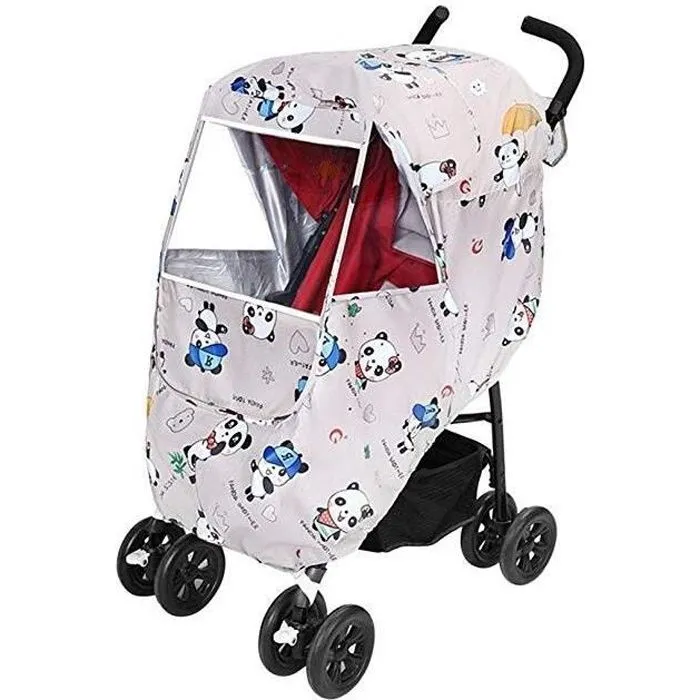 Habillage Pluie Poussette Universelle Bébé Confort Housse de Pluie Protection Pluie et Vent Couverture Transparent Dessin Panda-0