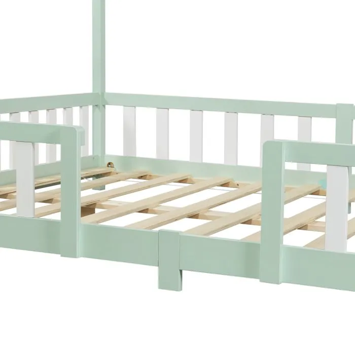 Lit d'enfant Treviolo Forme Maison avec Matelas à Mousse à Froid 200 x 140 cm vert menthe-5