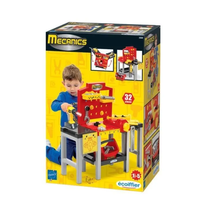 ECOIFFIER Etabli bricolage modulable - 32 pièces - Collection Mecanics - Conseillé dès 18 mois - Origine France Garantie-1