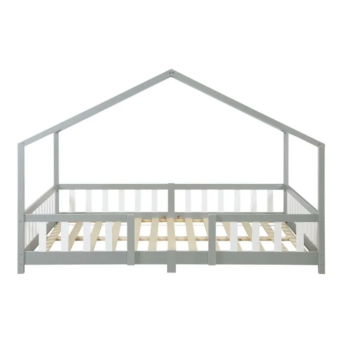 Lit d'enfant Treviolo Forme Maison avec Matelas à Mousse à Froid 200 x 120 cm gris-4