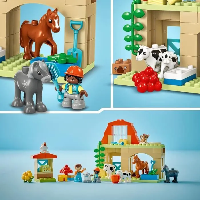 LEGO® 10416 DUPLO Ma Ville Prendre Soin des Animaux de la Ferme, Jouet Éducatif pour Bébés, Maison, Figurines de Chevaux-3