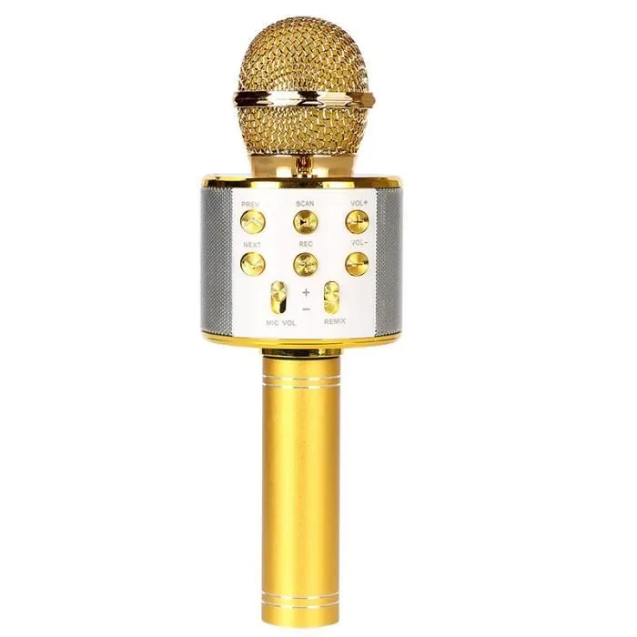 Microphone Sans Fil - Ankuka - Micro Karaoke - Lumières LED - Bluetooth - Or-0
