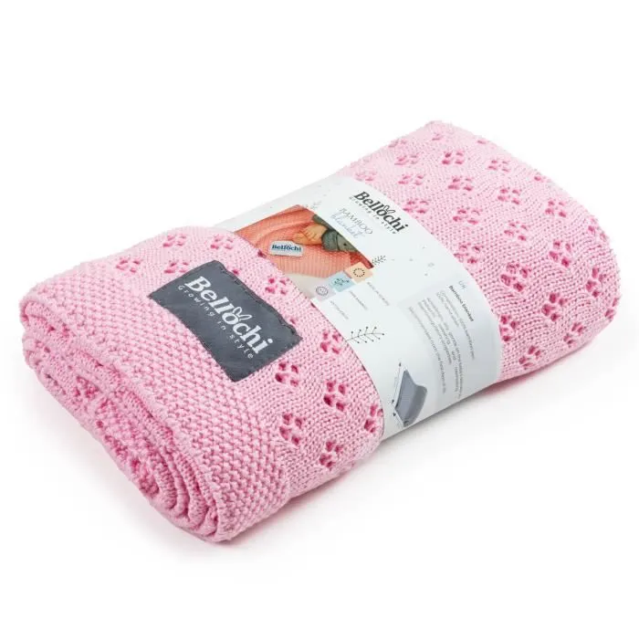 Bellochi Couverture Bébé Naissance - 100% Bambou - Ajourée Couverture Bebe - Confortable Aéré Fait Main - 100x80 cm - Rosa-0