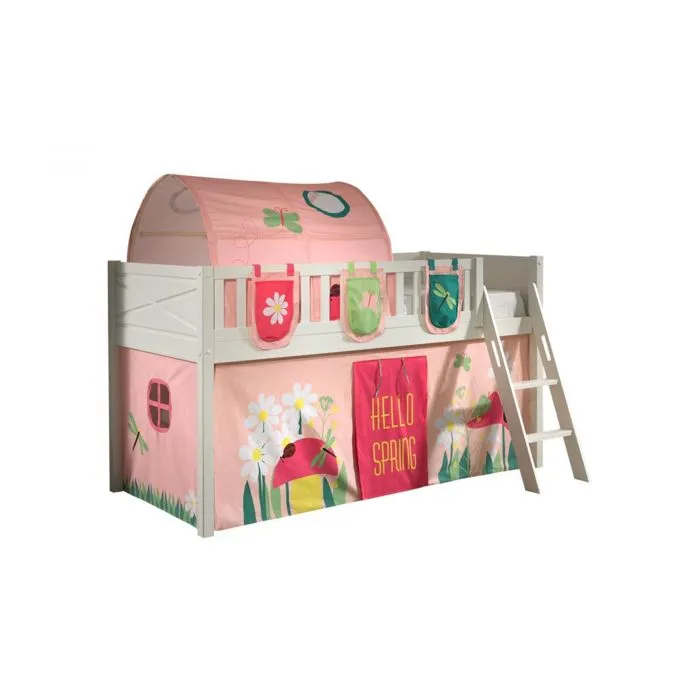 Lit Mezzanine Enfant - Vipack - Scott - Bois Massif - Blanc - 1 Place - Rangement-0