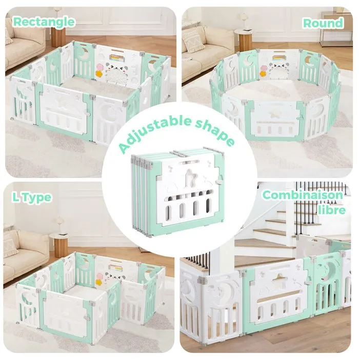 Parc Bébé - XL - Vert - Plastique Ecologique - 0 à 3 ans - 14 Panneaux - 150×150cm - Pliable-5