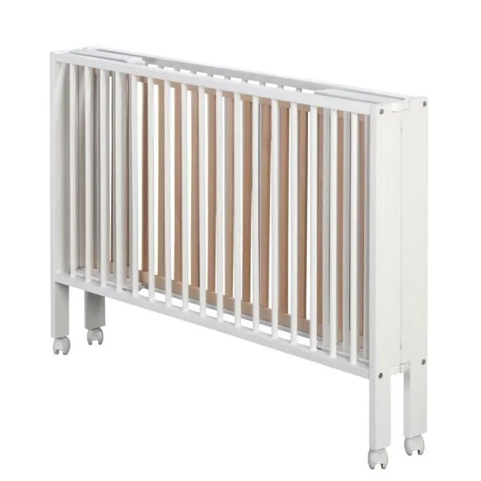 Lit bébé à barreaux pliable - Marque - Modèle - Hêtre massif - Blanc - Matelas inclus-0
