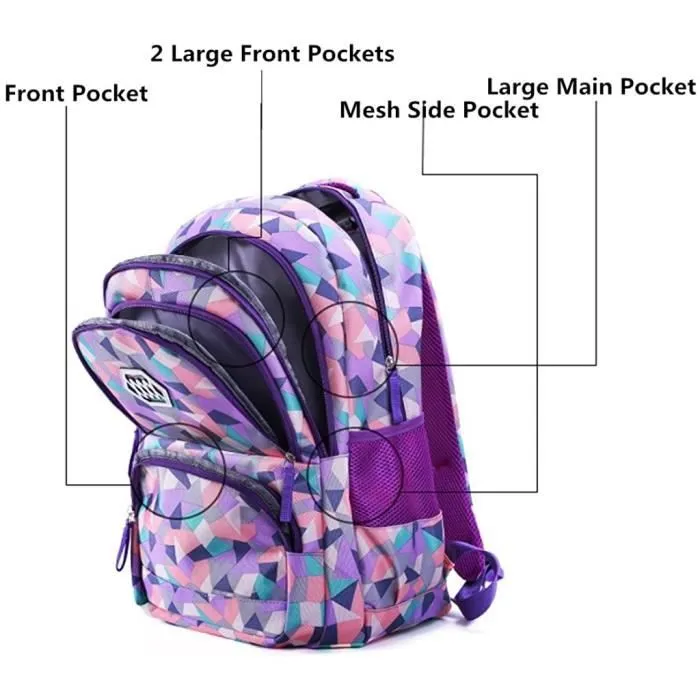 Cartable Roulette Sac à Dos avec roulettes Scolaire Sacoche Enfant Fille Garçon Violet 6 Roues 33 * 24 * 48cm-2