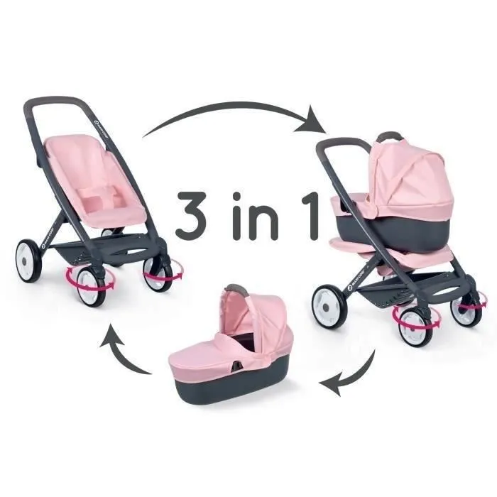 Bebeboutik SMOBY Bebe Confort Poussette Landau 3 en 1 pour Poupons et Poupees Roues Silencieuses et Multidirectionnelles