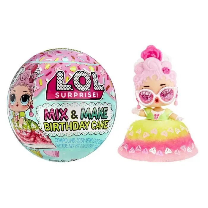 LOL Surprise Mix & Make Birthday Cake - Mini Poupée 7,5cm, Robe en Forme de Gâteau - Fabriquer et Décorer - Modèle Aléatoire-0