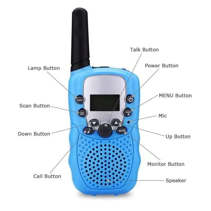2 pack Rechargeables, Enfants Talkie Walkie Rechargeable 3 km de Long Distance Interphone Cadeau De Noël Enfants (Bleu)-1