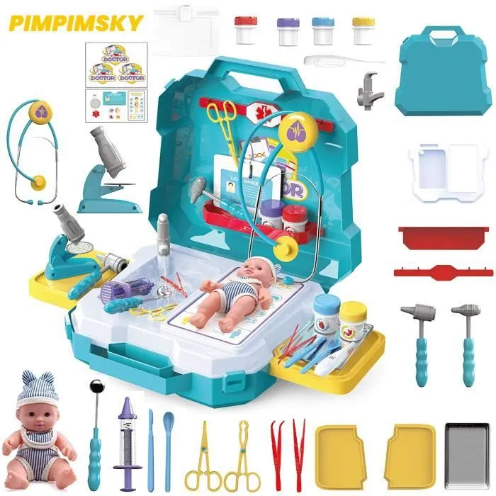 Jeux d'imitation - PIMPIMSKY - Malette Docteur - 29 pièces - Pour enfants à partir de 3 ans - Mixte-0
