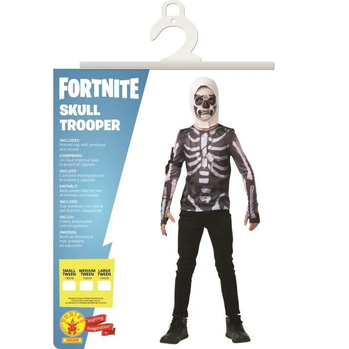 FORTNITE - RUBIES - Top Ado Skull Trooper - Manches longues, cagoule et brassard - Enfant 9 ans et plus - Noir-1