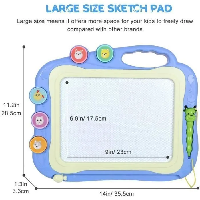 Ardoise Magique Grande Tablette Dessin Idéal，Tableau Magnétique Effaçable pour Bebes et Enfants garçon fille -35.5x28.5cm(Bleu)-3