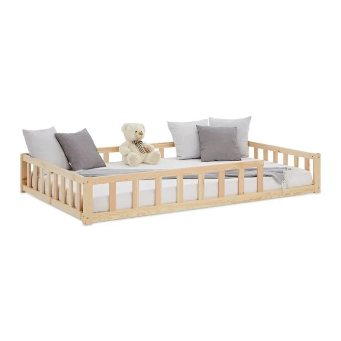 Lit Montessori - HomeStyle4U - 120x200 cm - Bois massif - Barrière de sécurité - Design intemporel-1