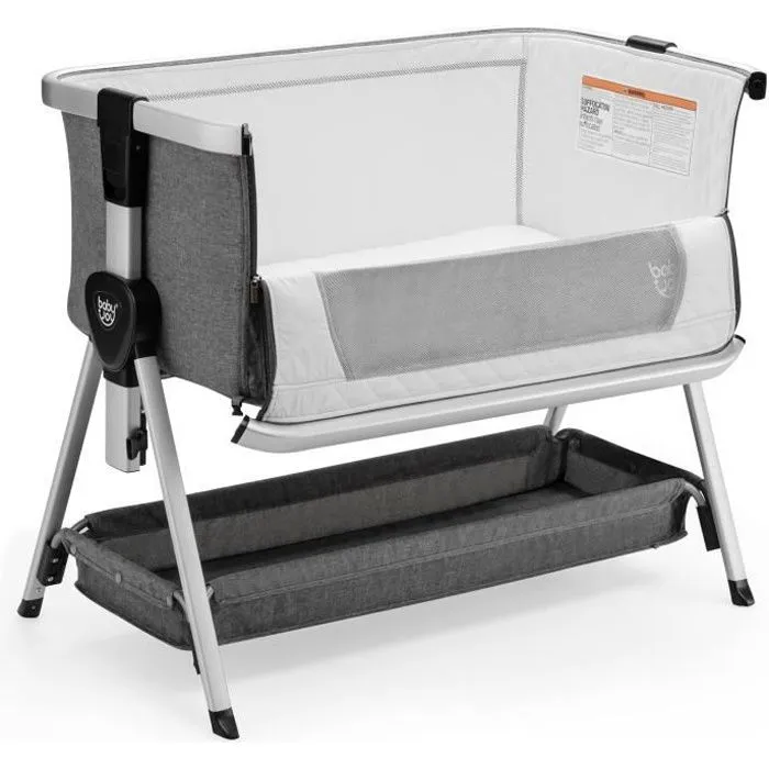 COSTWAY Lit Cododo Bébé avec Matelas 7 Hauteurs Réglables Espace de Rangement Fenêtre en Maille Respirante 0-36 Mois Gris Foncé-0