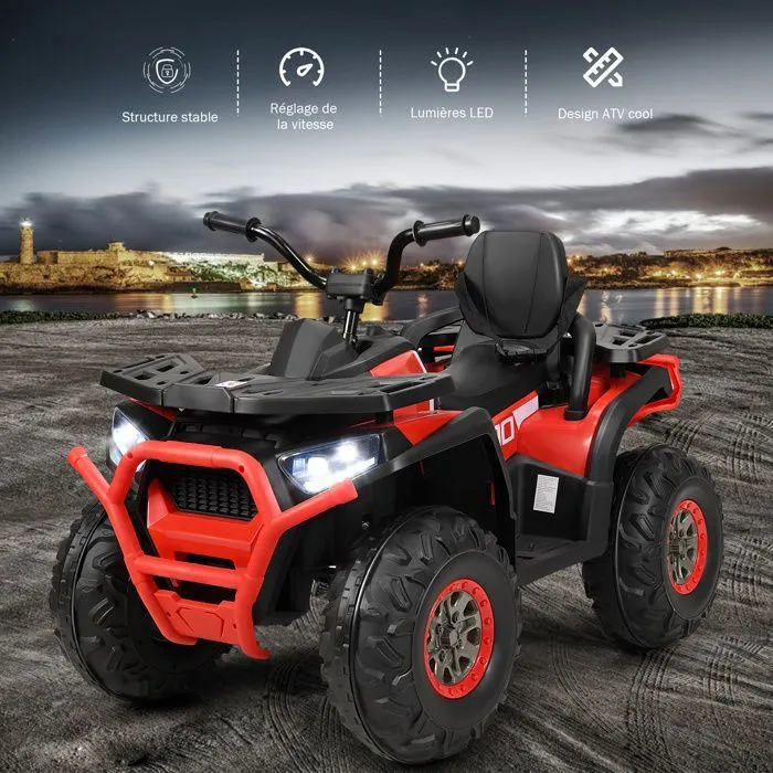 COSTWAY Quad Électrique 12V pour Enfants 3+ Ans, avec LED et Musique, 4 Roues Antidérapantes, pour Différents Terrains, Rouge-1