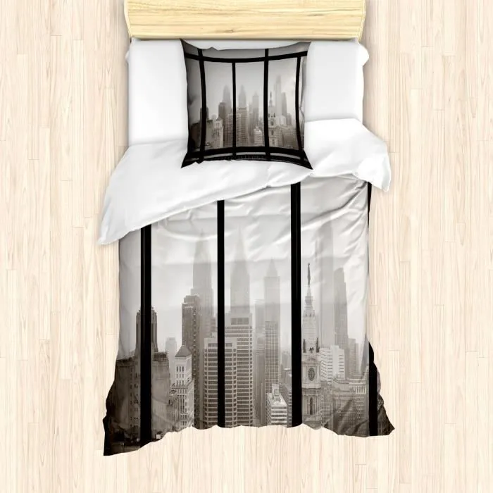 Housse de couette - ABAKUHAUS - Ville - 135 x 200 cm - Microfibre - Dimgray et noir-0