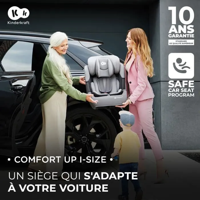 Siège auto I-size 76-150 cm - KINDERKRAFT COMFORT UP2 - Têtière ajustable - Installation rapide - 15 mois à 12 ans - Rose-1