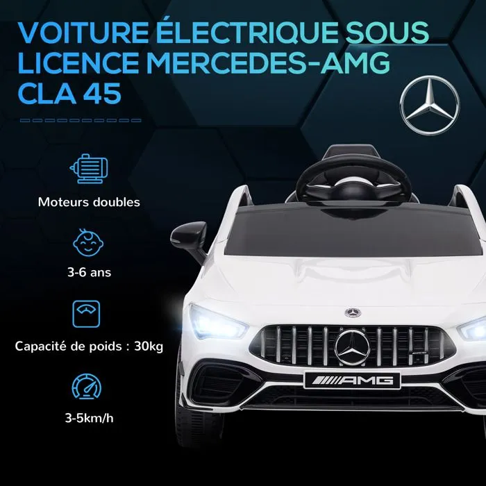 Voiture électrique enfant Mercedes-benz AMG CLA 45 - AIYAPLAY - telecommande - vitesse 3-5 km/h, phare LED et effets sonores - blanc-4