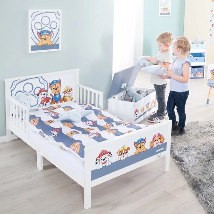 Lit Enfant 2-7 Ans avec Barrières de Protection + Parure de Lit ROBA Pat'Patrouille - Blanc - 70x140 cm-1