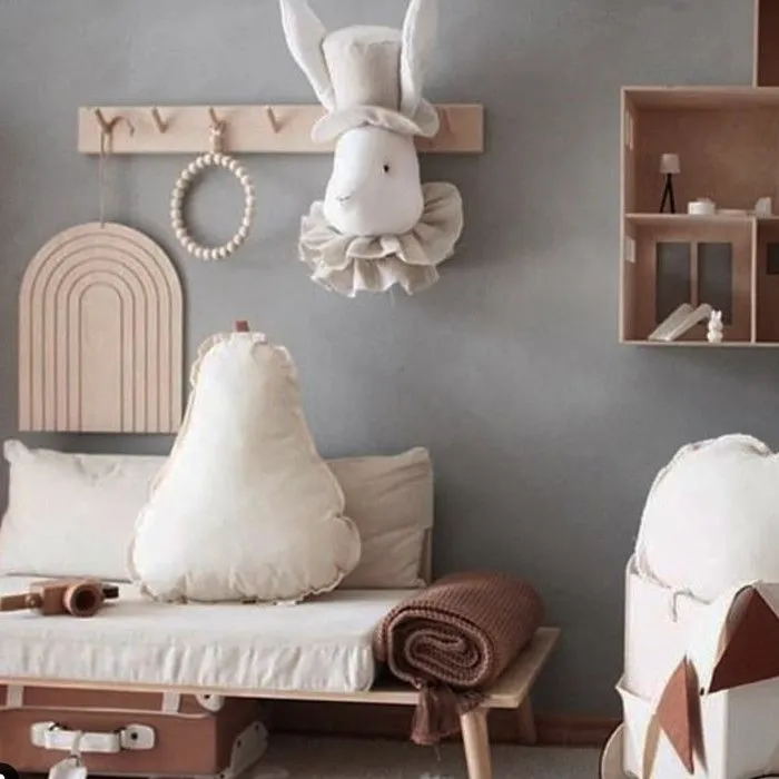 Trophée mural enfant en lin Monsieur Lapin-4