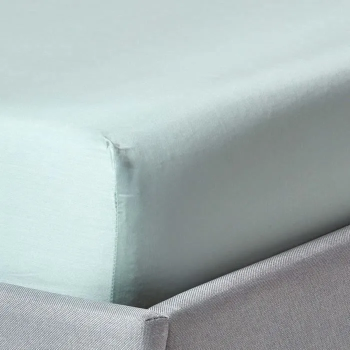 Drap-housse - Coton Égyptien - 160 x 200 cm - 400 fils - Bleu Givré - Biologique-0