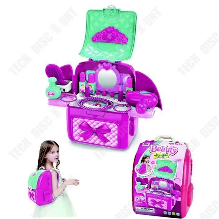 TD® Simulation double épaule maquillage sac à dos jouer maison enfants filles peuvent être transportés et transportés facilement-1