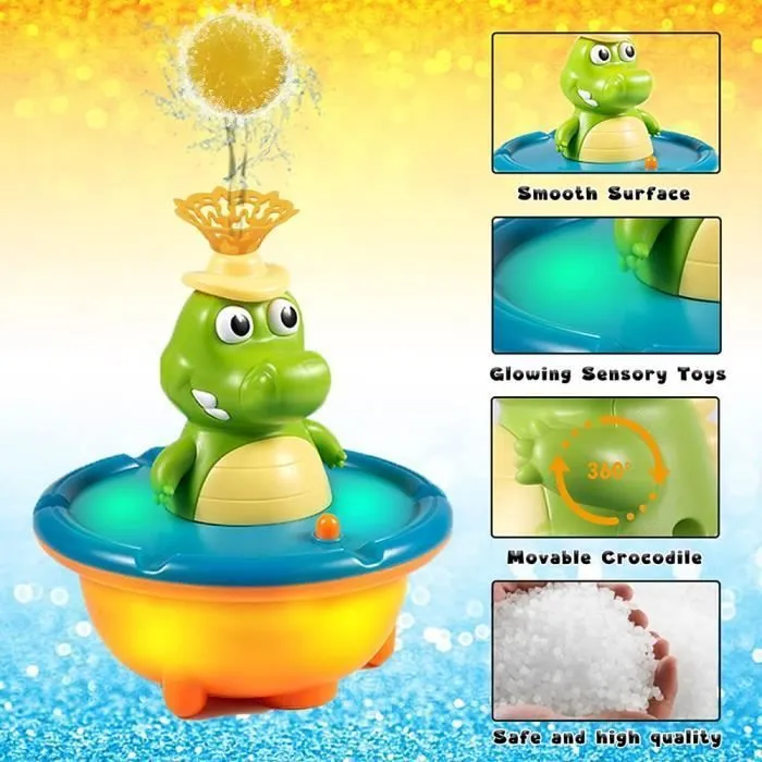 Jouet de Bain pour Bebe Lumineux - Crocodile Piscine Jeux deau - Jouet de Bain LED- 5 Styles de Pulvrisation Jouet de Bain wake-2
